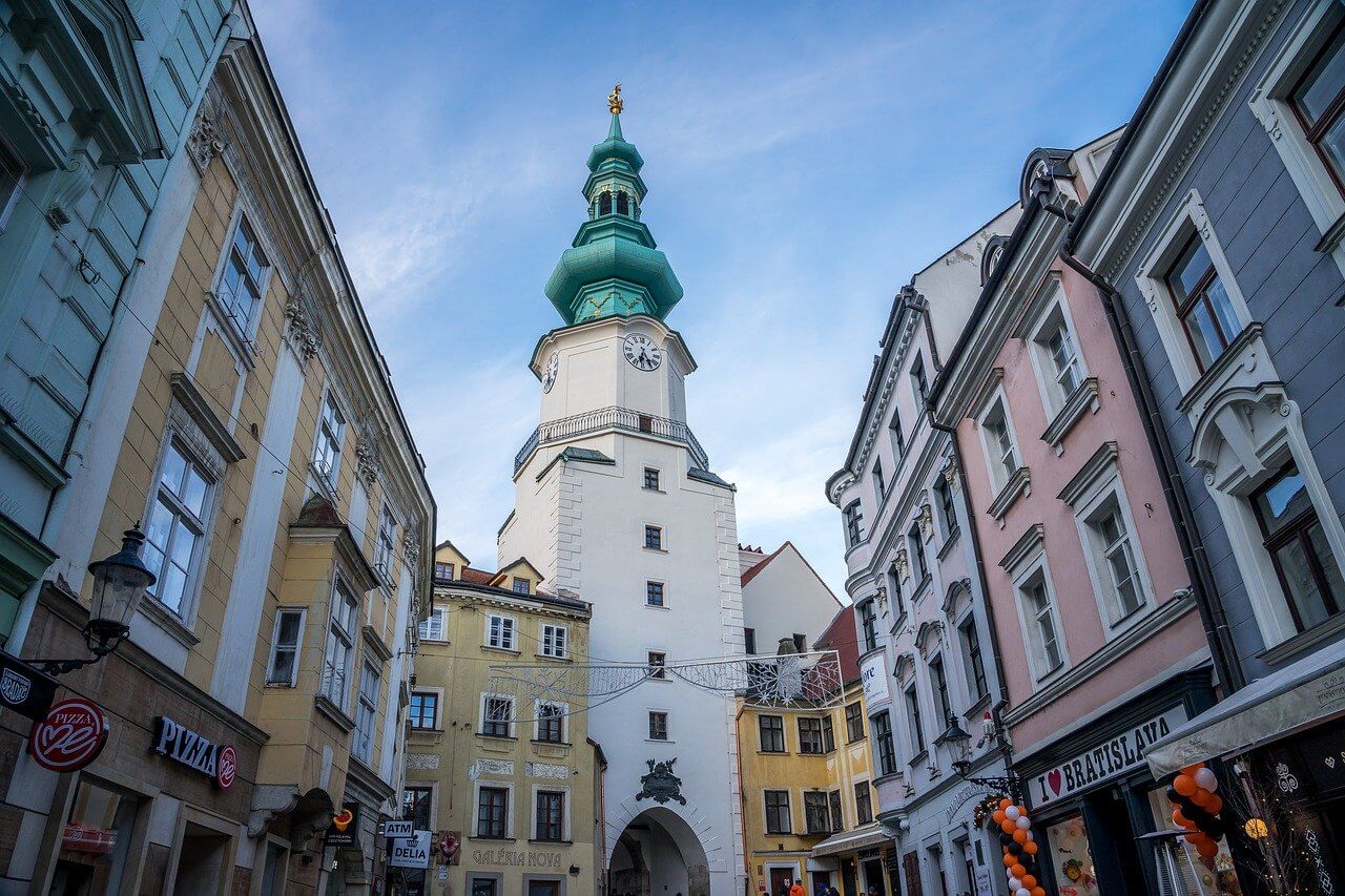 Scenic last minute cityscapes and architecture in Bratislava.